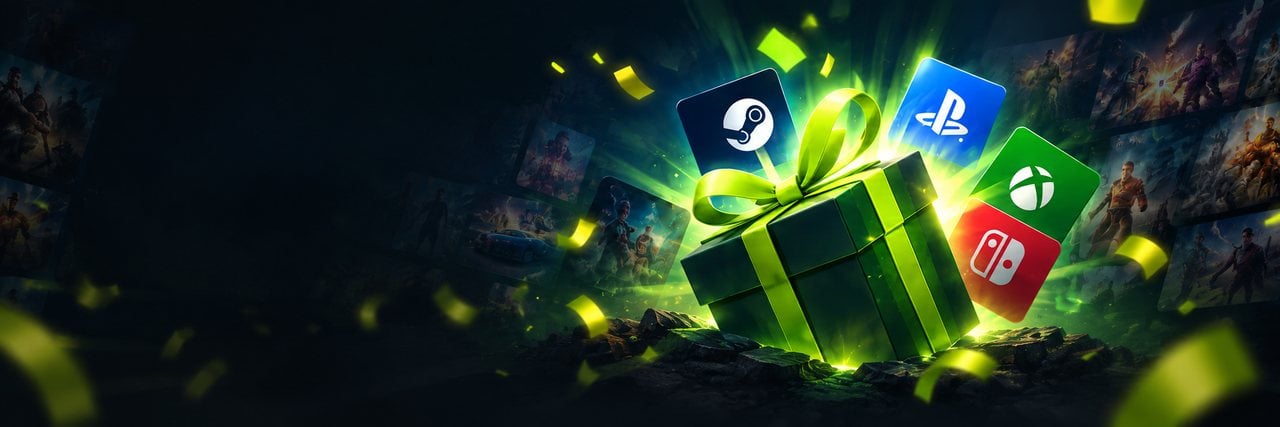 Gift box with Steam, PlayStation, Xbox and Nintendo prizes