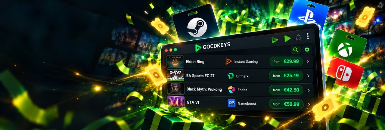 The GoCDKeys extension comparing prices for Elden Ring, EA Sports FC 27, Black Myth: Wukong and GTA VI across stores