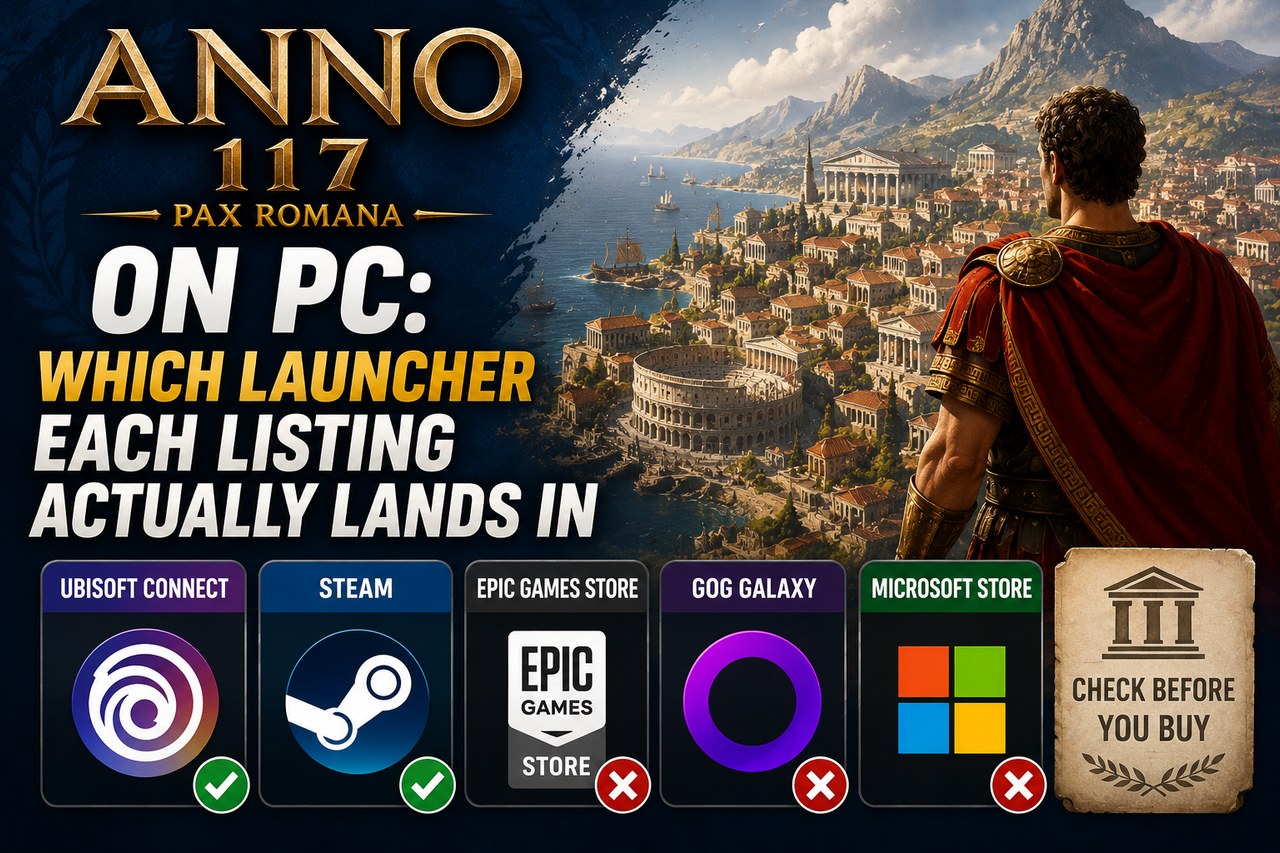 Anno 117 Pax Romana on PC: which launcher each listing actually lands in