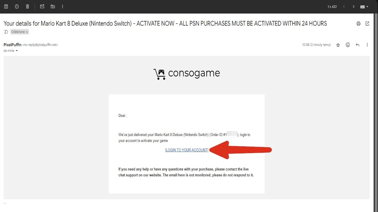 Activation email with the login to your account link