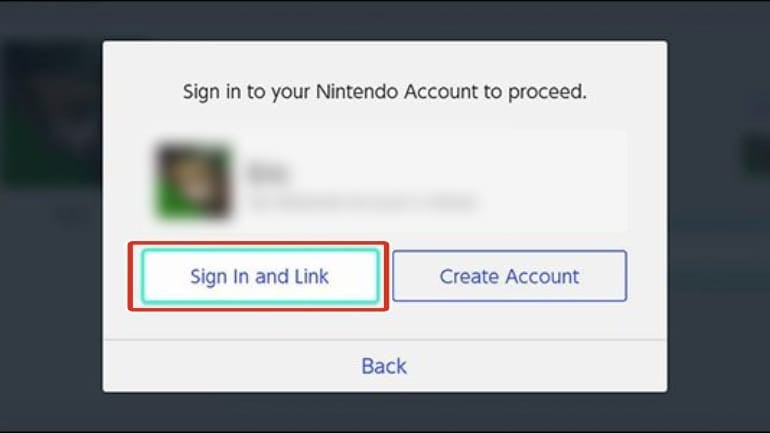 Sign In and Link dialog on Nintendo Switch