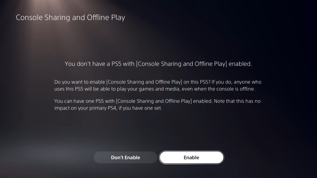 Enable button for Console Sharing and Offline Play
