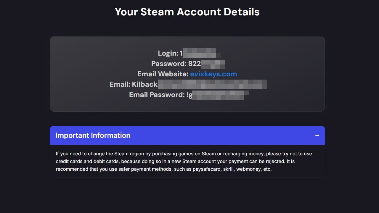 Cdkeymart page with the new account details