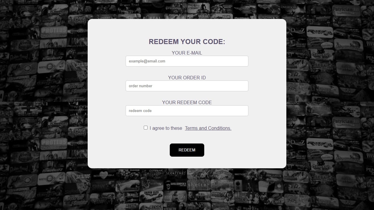Dingdang form with order ID, redeem code and email