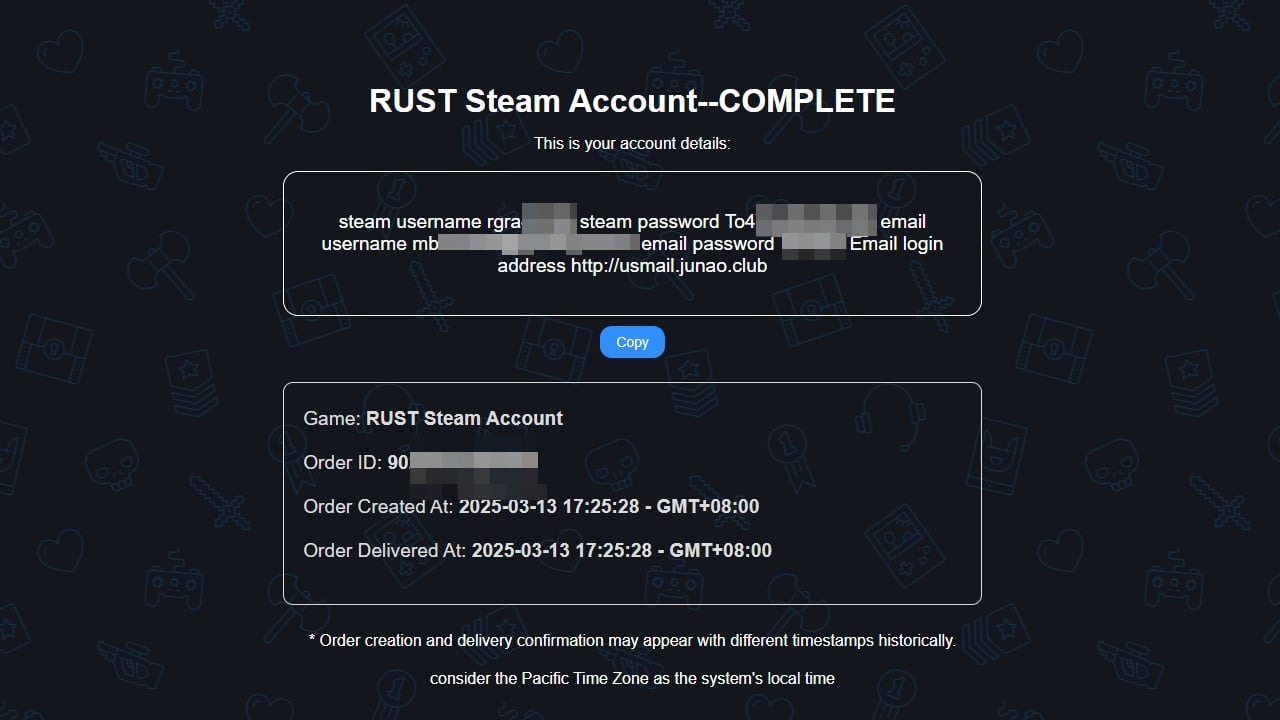 Junao page with the new account details