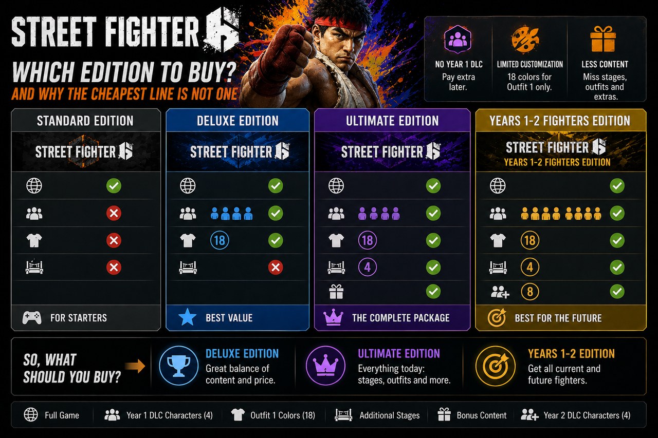 Which Street Fighter 6 edition to buy, and why the cheapest line is not one