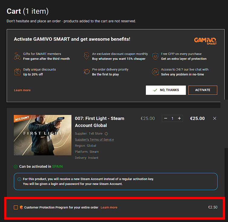 Say no to the extras in the cart